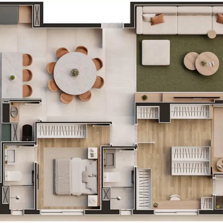 124 M² / OPÇÃO COM 2 SUÍTES – CLOSET SR. E SRA. 2 VAGAS